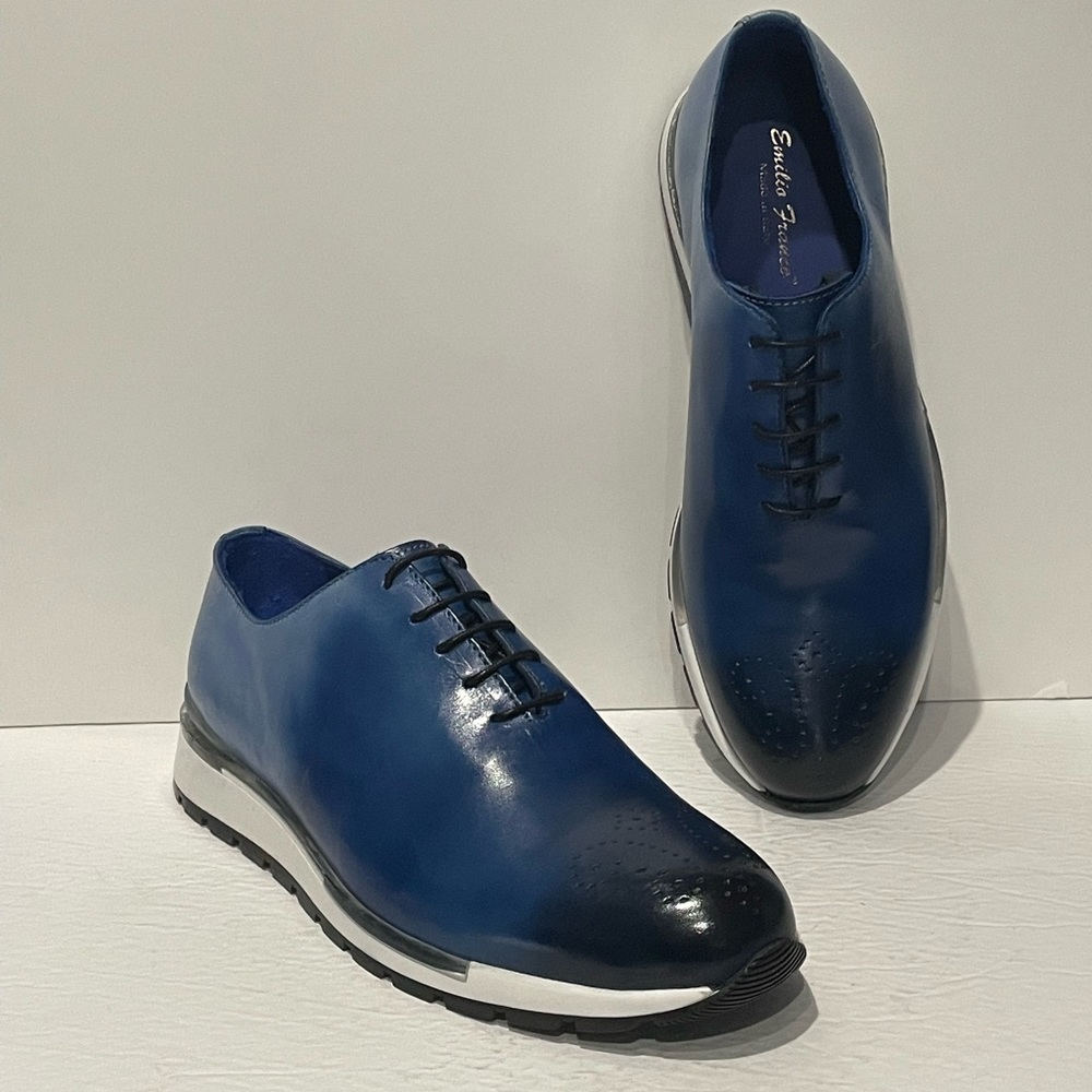 Emilio Franco shoes sneakers casual blue Italian leather Oxford